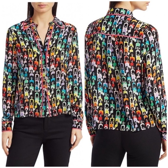 NWT Alice + Olivia Willa Silk Button Down Blouse Stacey Bendet SZ S - Picture 1 of 9